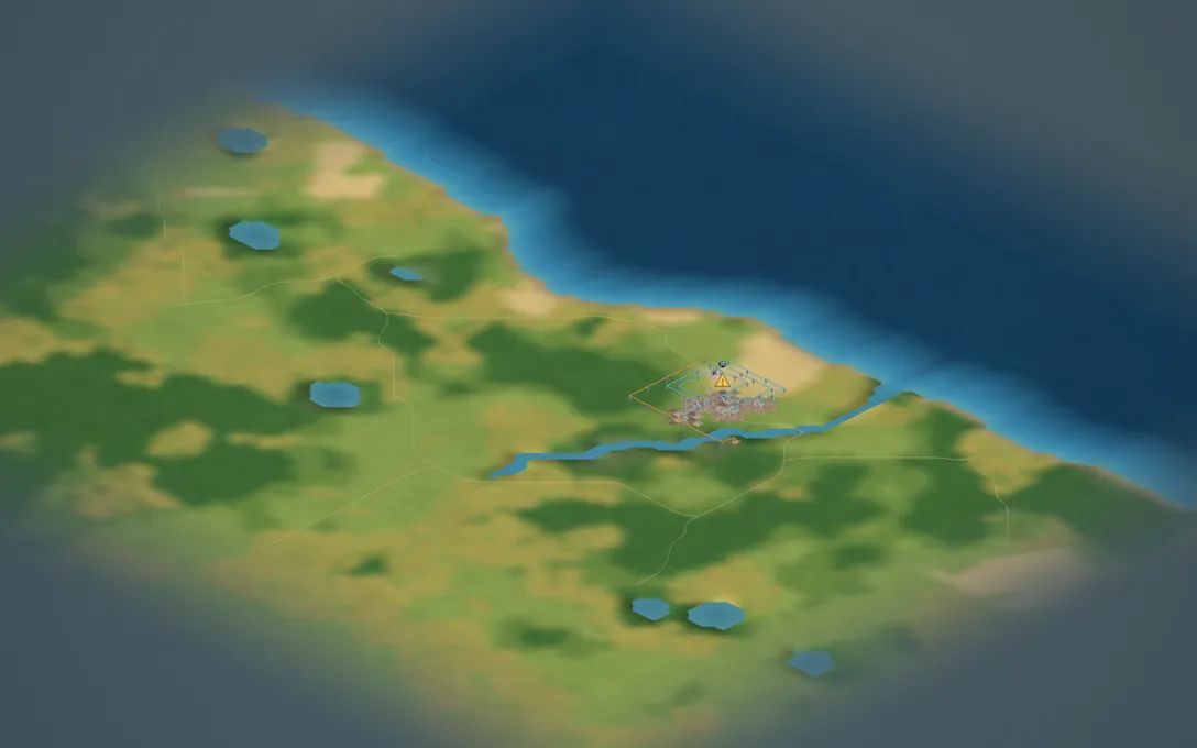 A coast map, with the sea along one side.