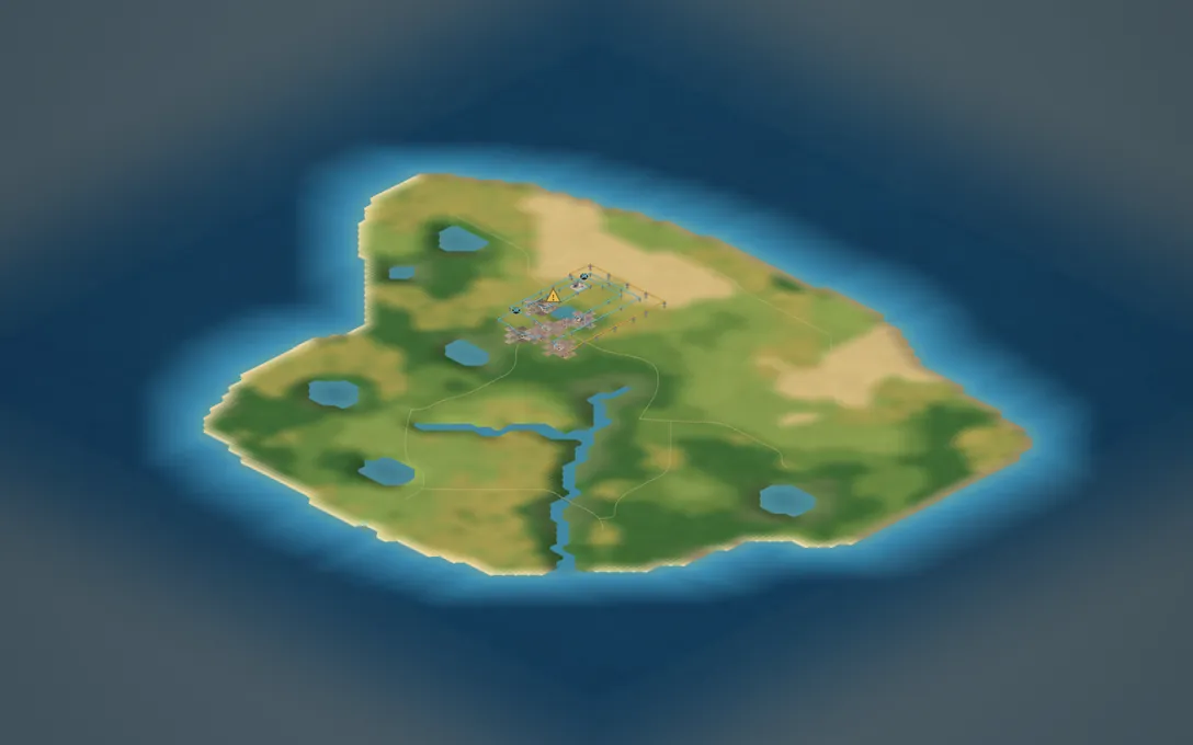 An island map, ringed by sea.