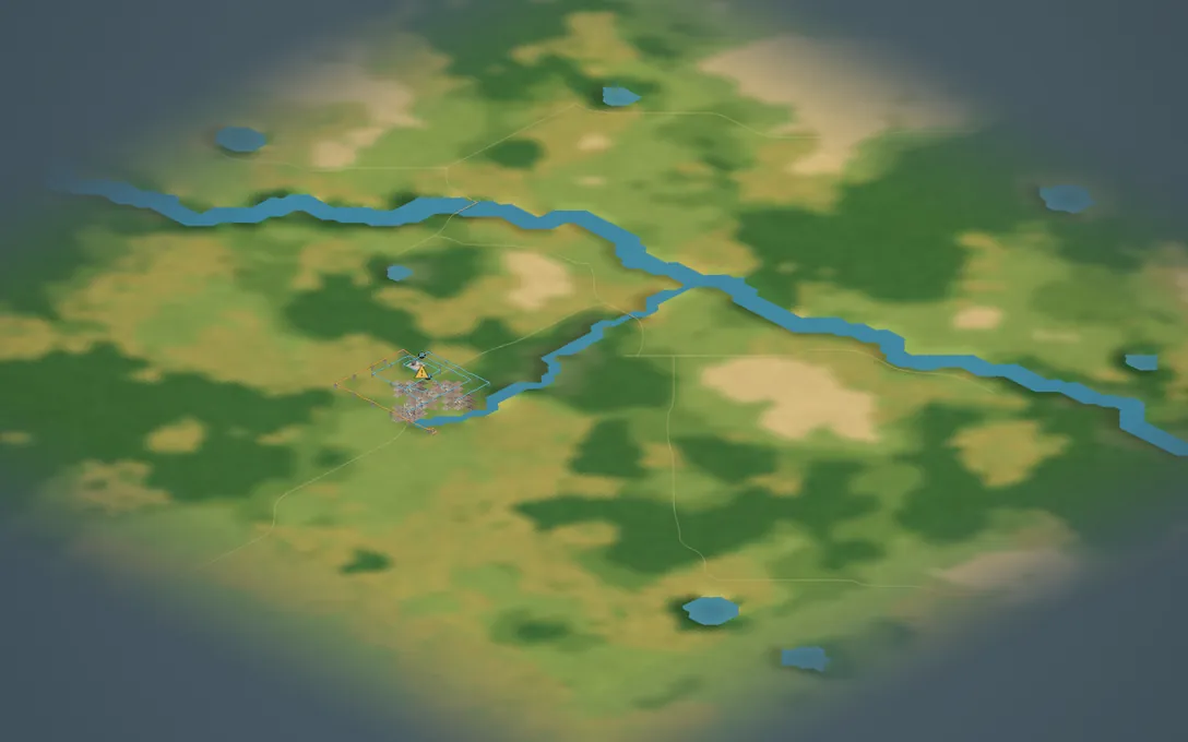 A river map, with one broad river crossing it.